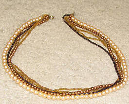 Vintage &#39;80&#39;s 4 Strand Faux Pearl/Goldtone Necklace - £3.89 GBP