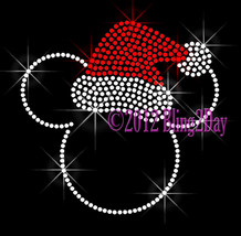 Mickey RED Christmas Santa Hat - Iron on Rhinestone Transfer Bling Hot Fix Mouse - £5.49 GBP