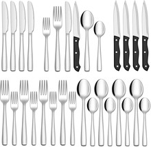 Hiware 24-Piece Stainless Steel Cutlery Set, Mirror Polished, Steak Knives - £25.54 GBP