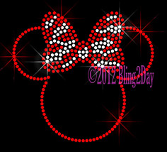 RED Outlined Minnie - Zebra Bow - Iron on Rhinestone Transfer Bling Hot ... - £6.27 GBP