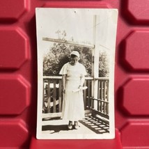 Woman Standing On Porch In A Dress 2 5/8 x 4 1/2 Photograph Pre Owned Vtg 1930s - $8.99