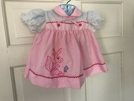 Vtg Phillipines Baby Girl Pink Dress Gingham Kangaroo Buttons Bows Ricrac 9-12 M - £9.49 GBP