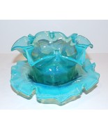 LOVELY VINTAGE VICTORIAN ART GLASS GREEN OPALESCENT FINGER BOWL &amp; UNDERP... - £90.97 GBP