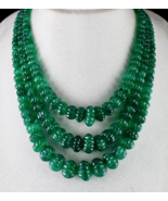 Antique Natural Emerald Beaded Necklace 3 L 1081 Carats Carved Old Gemstone - £87,329.64 GBP