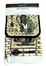 Morning Coffee Kitchen Towels Potholders 4pc Cup Saucer Teapot Design Gi... - €12,38 EUR