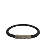 Mens Silver Black Leather Weave Braid Rope Stainless Steel 316L Bracelet... - £9.47 GBP