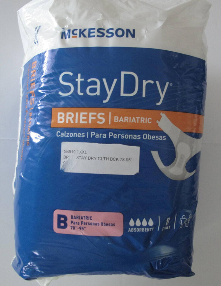 McKesson Stay Dry Briefs Bariatric 8 Count Sz B 78&quot; - 95&quot; Male or Female - $11.33