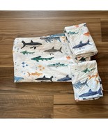 Pottery Barn Kids Sharks Full Flat Sheet 2 Standard Pillowcases Organic ... - $47.49