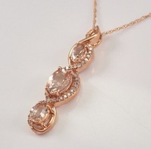 3.2 CT Oval Cut Lab Created Peach Morganite Journey Pendant 14k Rose Gold Plated - £103.56 GBP