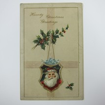 Vintage Christmas Postcard Old World Santa Holly Berries Gold Embossed Antique - £15.79 GBP