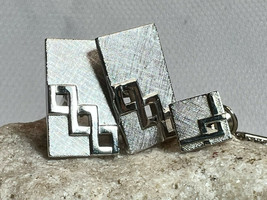 Vtg MCM Swank Silvertone Geometric Squares Cufflinks &amp; Tie Tack Mens Jewlery Set - £28.00 GBP