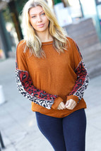 More Than Lovely Rust Colorblock Leopard Knit Top - £20.45 GBP