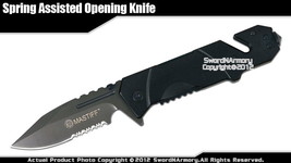 Mastiff  Rescue Folding Assisted Opening Tactical Knife 7CR17MOV Steel Blade BK - £10.37 GBP