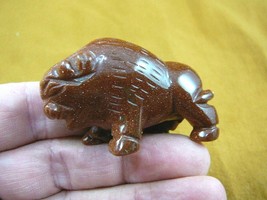 (Y-BUF-703) Orange Goldstone BUFFALO ranch bison gemstone carving figurine - $17.53