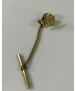 Vintage Golden Mid Century Modern Atomic Small Square Mens Tie Tack Clas... - $12.19