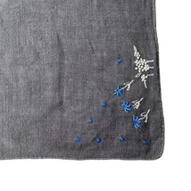 Handkerchief Gray Floral Blue White Flowers 11x11” Hankie - $7.20