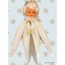 Vintage Angel Holding A Beaded Candle Sea Shell Christmas Ornament - £19.77 GBP