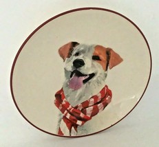 Terrier Dog Puppy Scarf Bistro Plate Sleigh Bells Realistic 7&quot; Tan White Red NWT - £18.64 GBP
