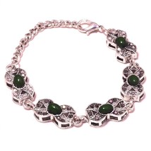 Green Onyx Gemstone Handmade Fashion Marcasite Bracelet Jewelry 7-8&quot; SA 1146 - £4.14 GBP