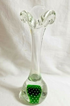 Art Glass Bud Vase Decanter Clear &amp; Green Controlled Bubbles 9&quot; Tall - £23.69 GBP