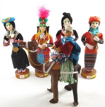 Vintage Lot of 5 Thai Handcrafted Tribal Cloth Dolls 4 Ladies 1 Man Riding Camel - £30.46 GBP