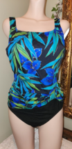 Vintage Robby Len Bright Floral One Piece Swimsuit with Faux Wrap Size 14 - $27.71