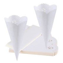 100 Pcs Rose Confetti Petal Cone For Wedding Party, White - £15.95 GBP