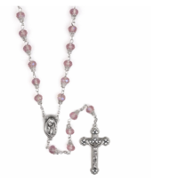 Rose Glass Beads Rosary And Madonna Center Cross Crucifix - £31.96 GBP