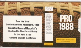 1988 PRO FOOTBALL WEEKLY SLIDE OUT POCKET SCHEDULE - $9.00