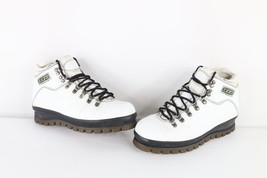 Vintage 90s Lugz Mens  9 Distressed Leather Hip Hop Hiking Mountain Boots White - £114.70 GBP