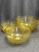 Vintage Federal Glass Depression Era Amber Set of 3 Ribbed Bowls Very Go... - $34.65