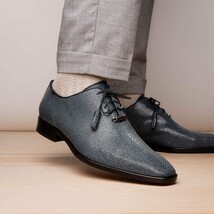Pannuci Exotic Men's Shoes Classic Dress Oxford Tasseled Laces Navy image 7