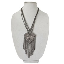 Goldette Vintage Silver Tone Etruscan Revival Tassel Multi Chain Necklace - £35.64 GBP