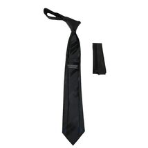 Mens Narrow Tie/Hankie Set Microfiber Silky Vito Rofolo VTR-97 Black Shadow image 2