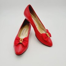 Vtg Naturalizer Size 9 Women Pump Red Gold Bow Slip On High Heels - £22.05 GBP