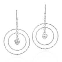 Mobile Heart In Twisted Multi Circle Sterling Silver Dangle Earrings - £9.89 GBP