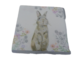 New 4 Gray Bunny &amp; Flowers Paper Lunch Napkins 6 1/2&quot; Sq 2 Ply Crafts - £3.96 GBP