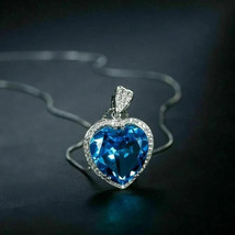 4Ct Heart Cut Simulated Blue Topaz Halo Pendant  14K White Gold Plated 18&quot; - £32.87 GBP