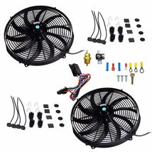 2X 16&quot;ELECTRIC RADIATOR FAN 1000 CFM BLACK +THERMOSTAT WIRING SWITCH REL... - $90.89