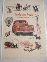 1946 Ford Automobile Color Ad Ford's Out Front With Everbody! Animal Cartoon - $7.99