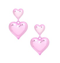 Women Pink Metallic Puffy Heart Shaped Larger Drop Studs Valentine&#39;s Day Jewelry - £26.63 GBP