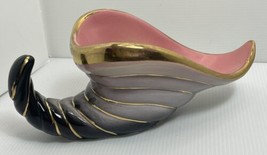 Hull Pottery Cornucopia Vase 10” long Black with Pink interior #64 W Gold - £22.41 GBP