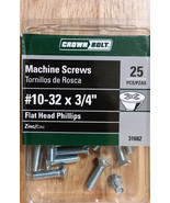 25-Pc Machine Screws #10-32 x 3/4 Phillips Flat Head Zinc Crown Bolt 31682 - $6.95