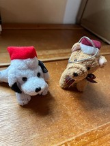 Lot of Small Black &amp; White Plush &amp; Tan Jointed w Santa Claus Hat Cute Puppy Dog - £8.84 GBP