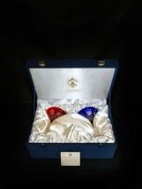 Faberge Crystal Martini Glasses One Red & One Blue in presentation case