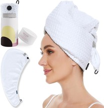 Waffle Hair Towel Wrap, Large Microfiber Hair Drying Towels w/ Button &amp; ... - £13.18 GBP