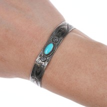 5 3/8&quot; 30&#39;s-40&#39;s Fred Harvey Era Hand Stamped silver and turquoise cuff bracelet - £191.63 GBP