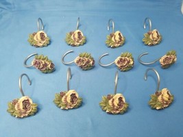 Purple Rose Set Of Shower Curtain Hooks Floral Resin Metal 1.75 inches - £7.75 GBP