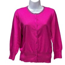 tibi Sweater Fuchsia Silk Blend Jeweled Neck Cardigan Elbow Sleeve Women... - £21.57 GBP