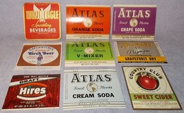 Vintage Soda Pop Beverage Bottle Labels Lot of 9 Atlas Saegertown Hires ... - €7,82 EUR